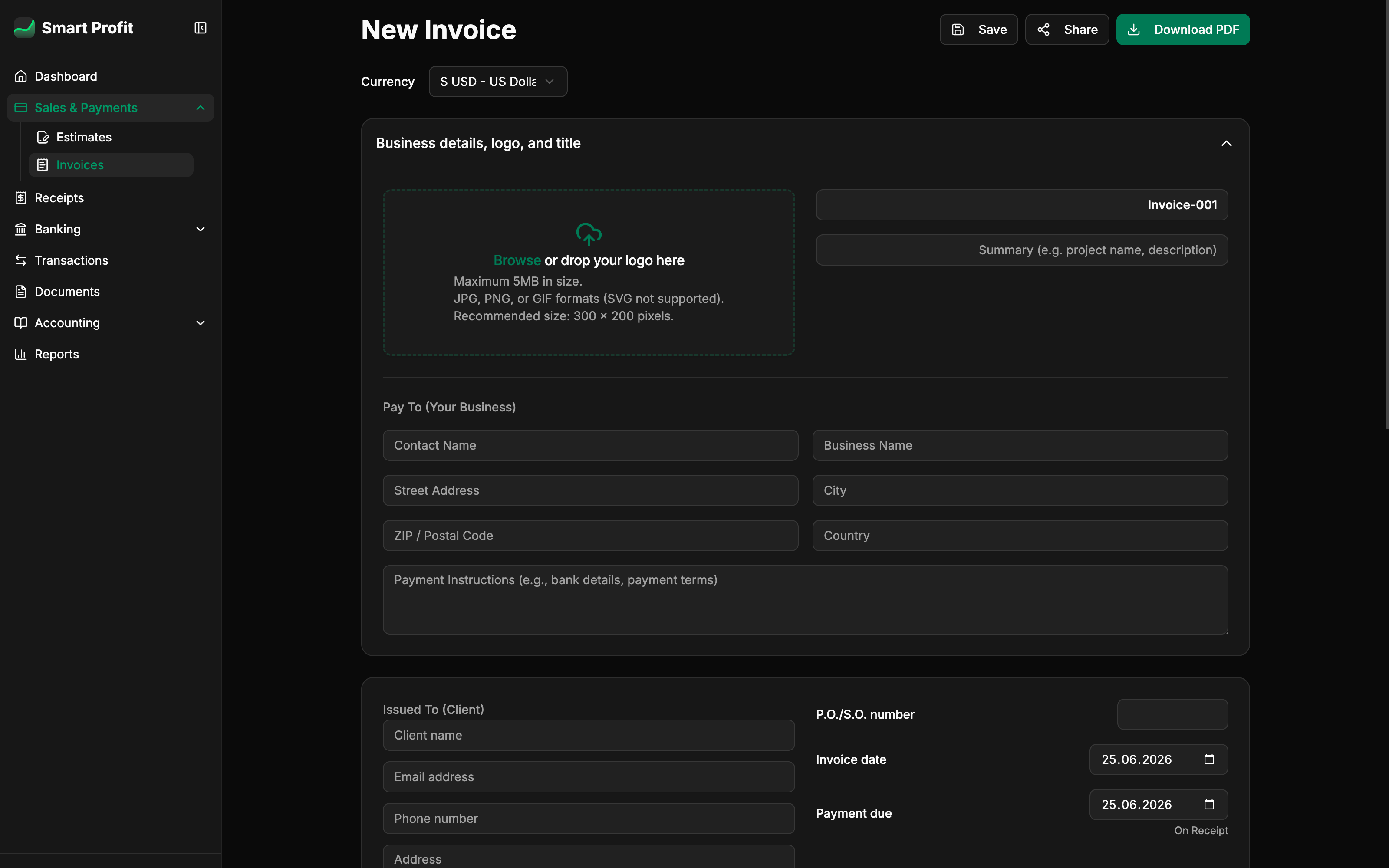Invoicing screenshot