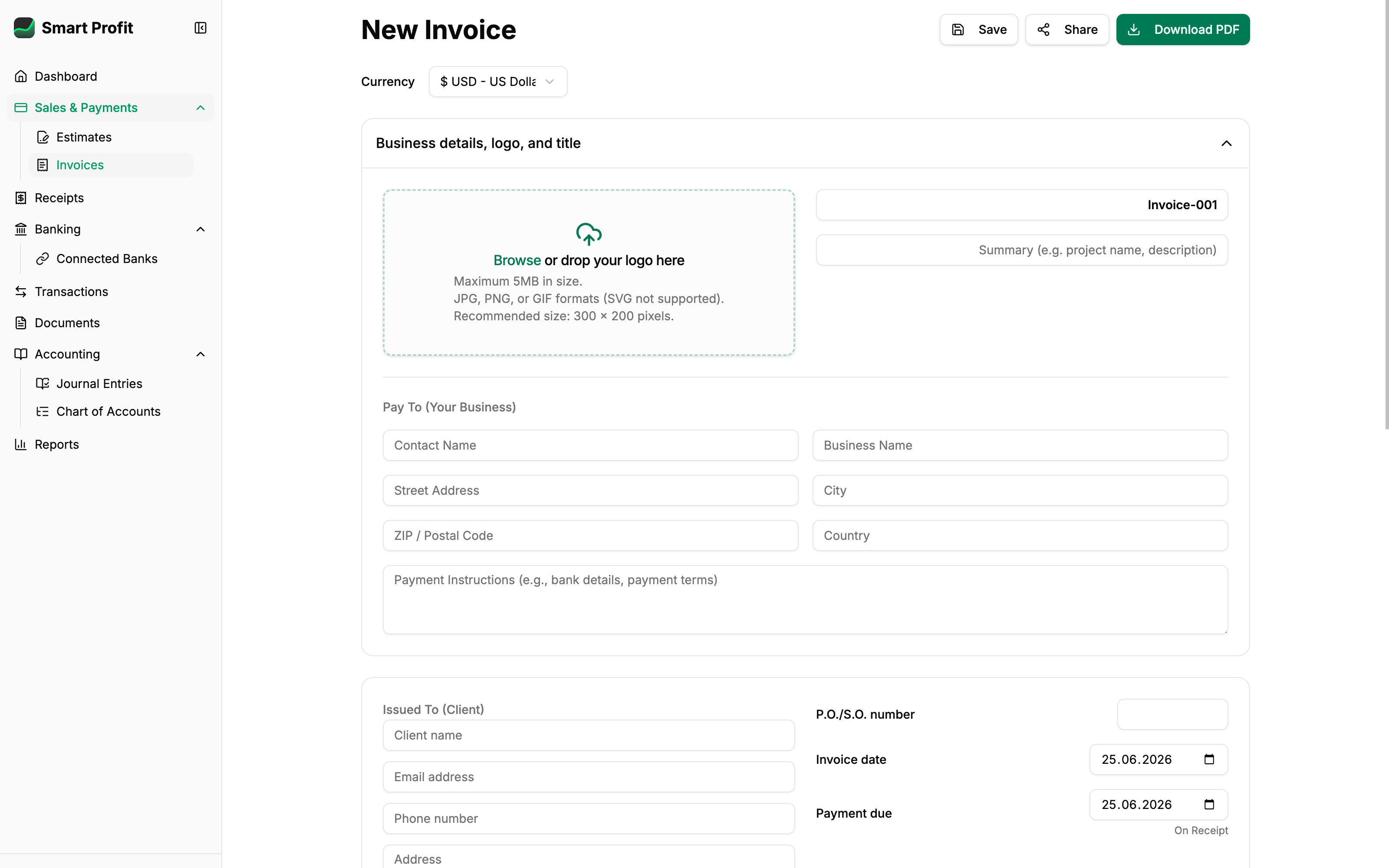 Invoicing screenshot