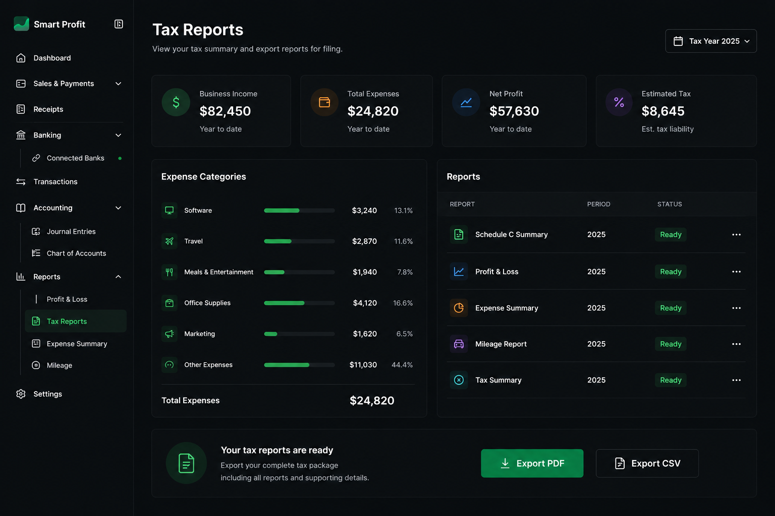 Tax reports screenshot