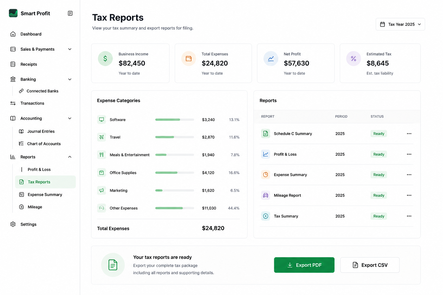 Tax reports screenshot